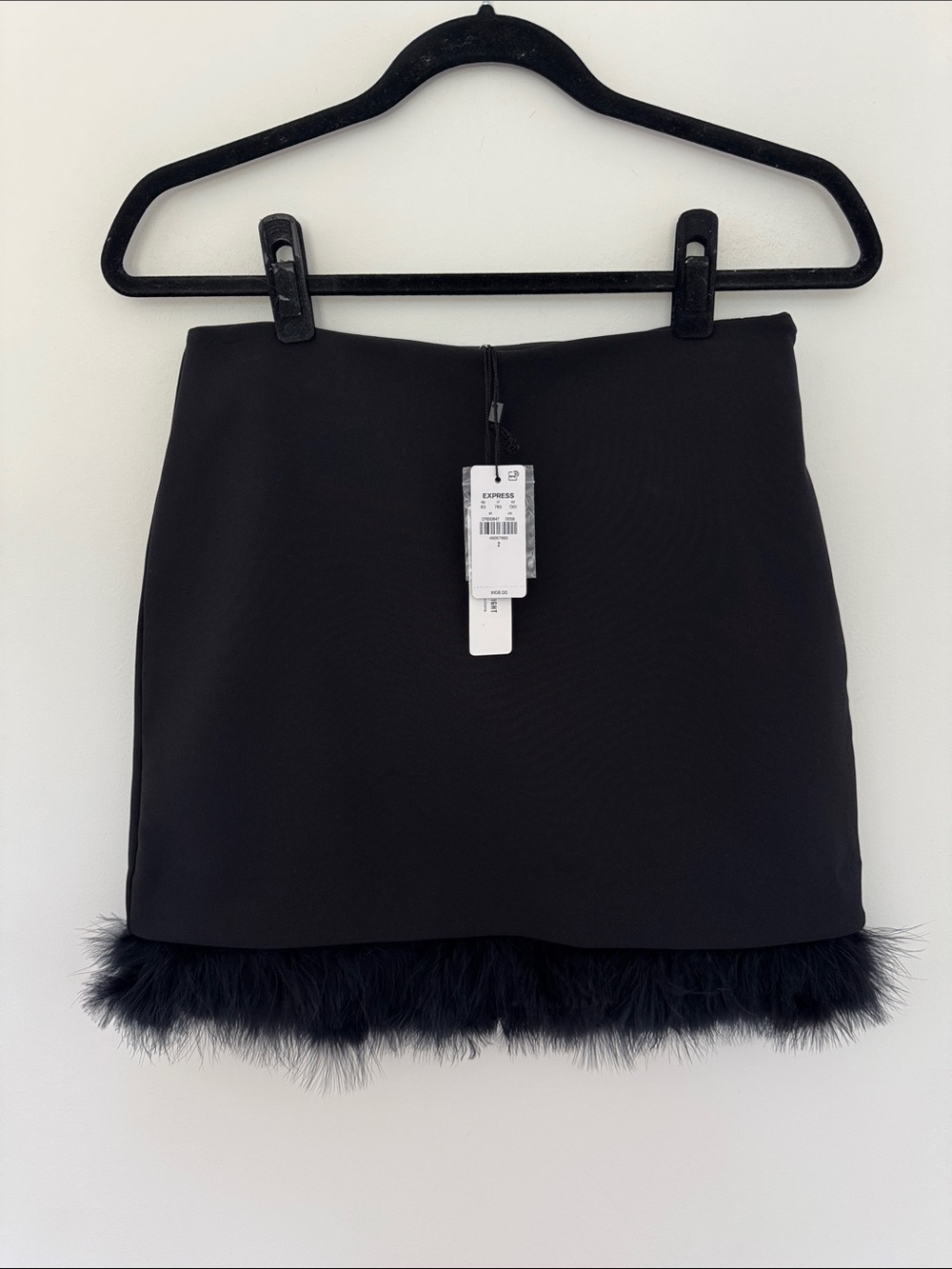 Express NWT Black Mini Skirt with Faux-Fur Hem - Size 2